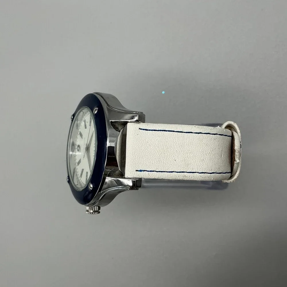 Anne Klein W5126 Womens Watch White Dial Blue Bezel White Leather New Battery